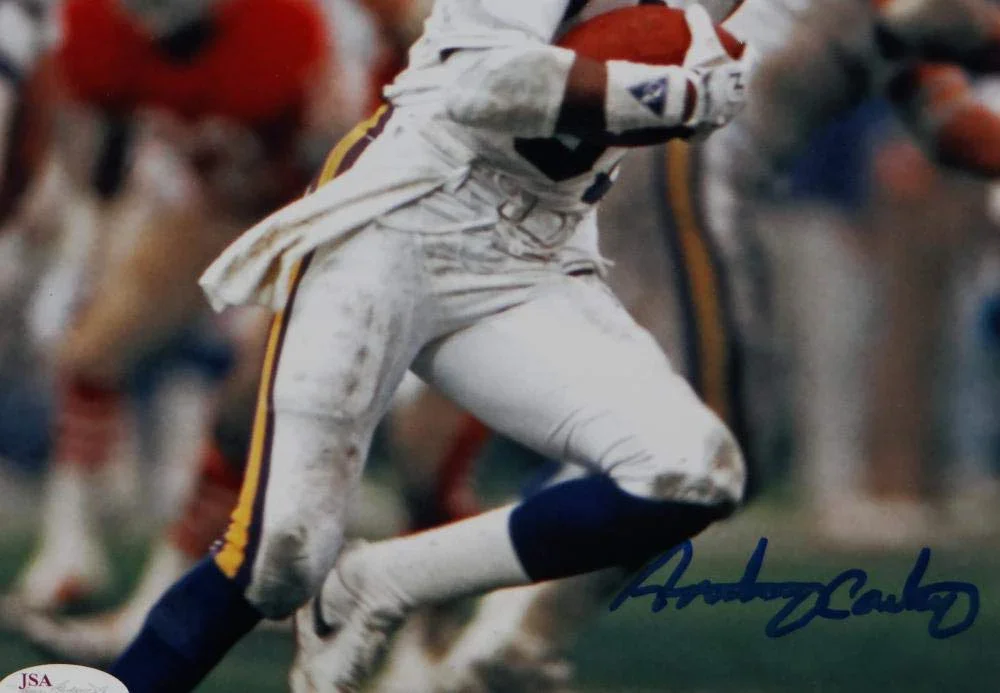Anthony Carter Signed Minnesota Vikings 8x10 Running PF Photo- JSA W Auth Blue