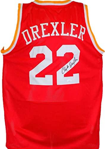 Clyde Drexler Autographed Red Pro Style Jersey- JSA W Black
