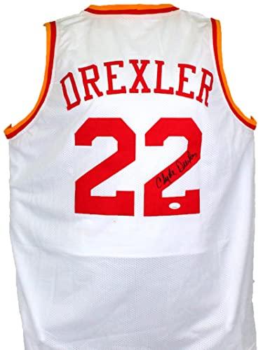 Clyde Drexler Autographed White Pro Style Jersey- JSA W Black