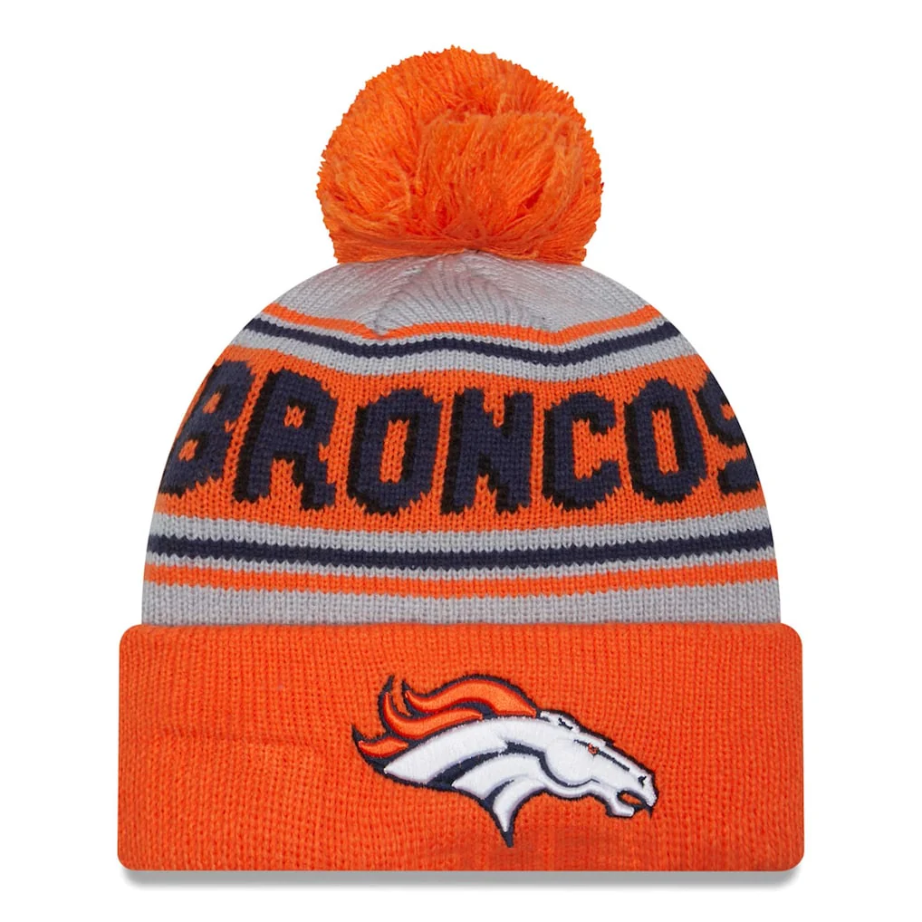Denver Broncos New Era Main Cuffed Knit Hat with Pom - Orange