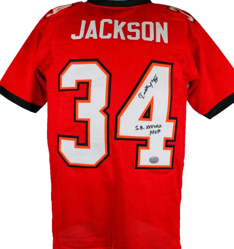 Dexter Jackson Autographed Red Pro Style Jersey w/SB MVP-Prova Auth Black