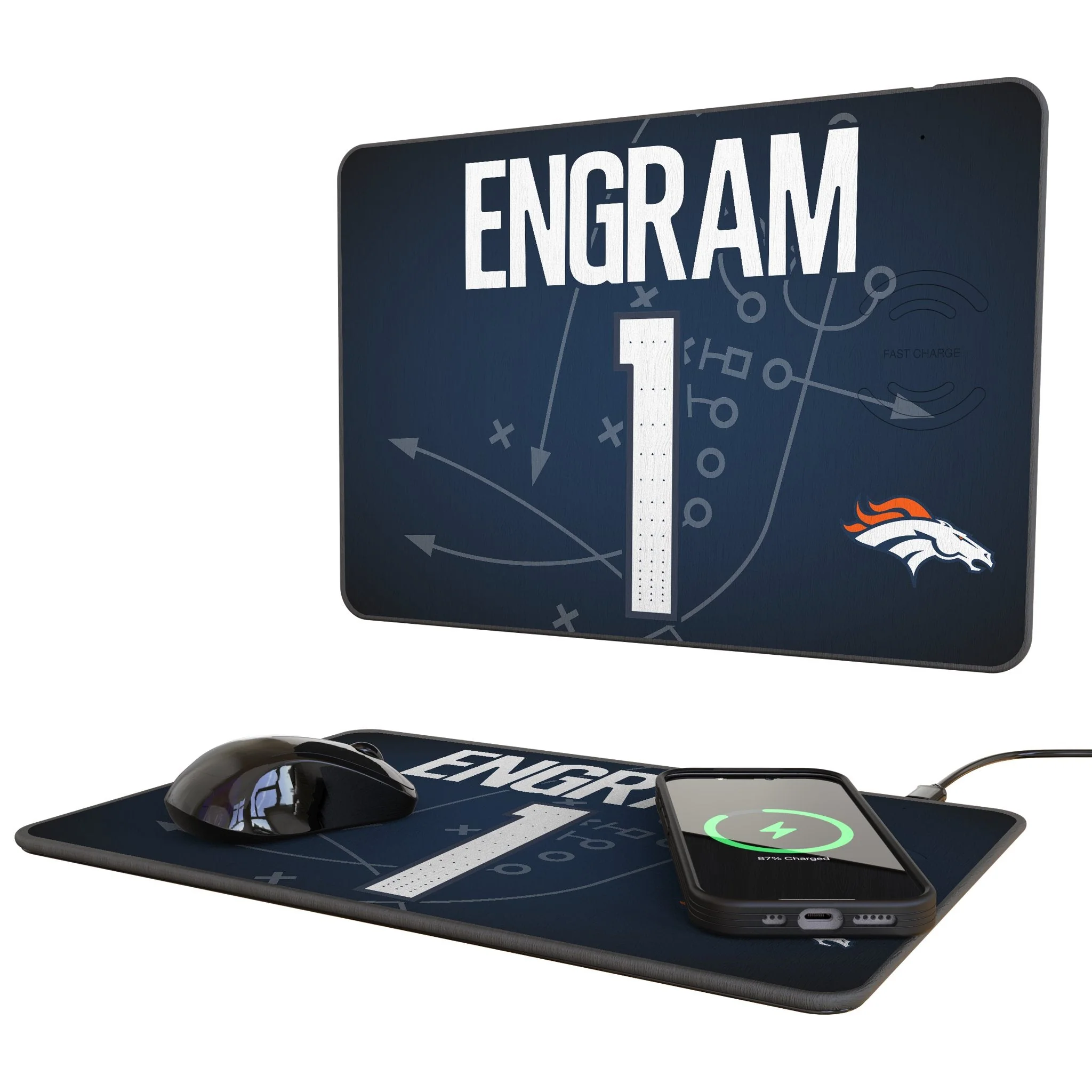 Evan Engram Denver Broncos 1 Game Tactic 15-Watt Wireless Charger and Mouse Pad