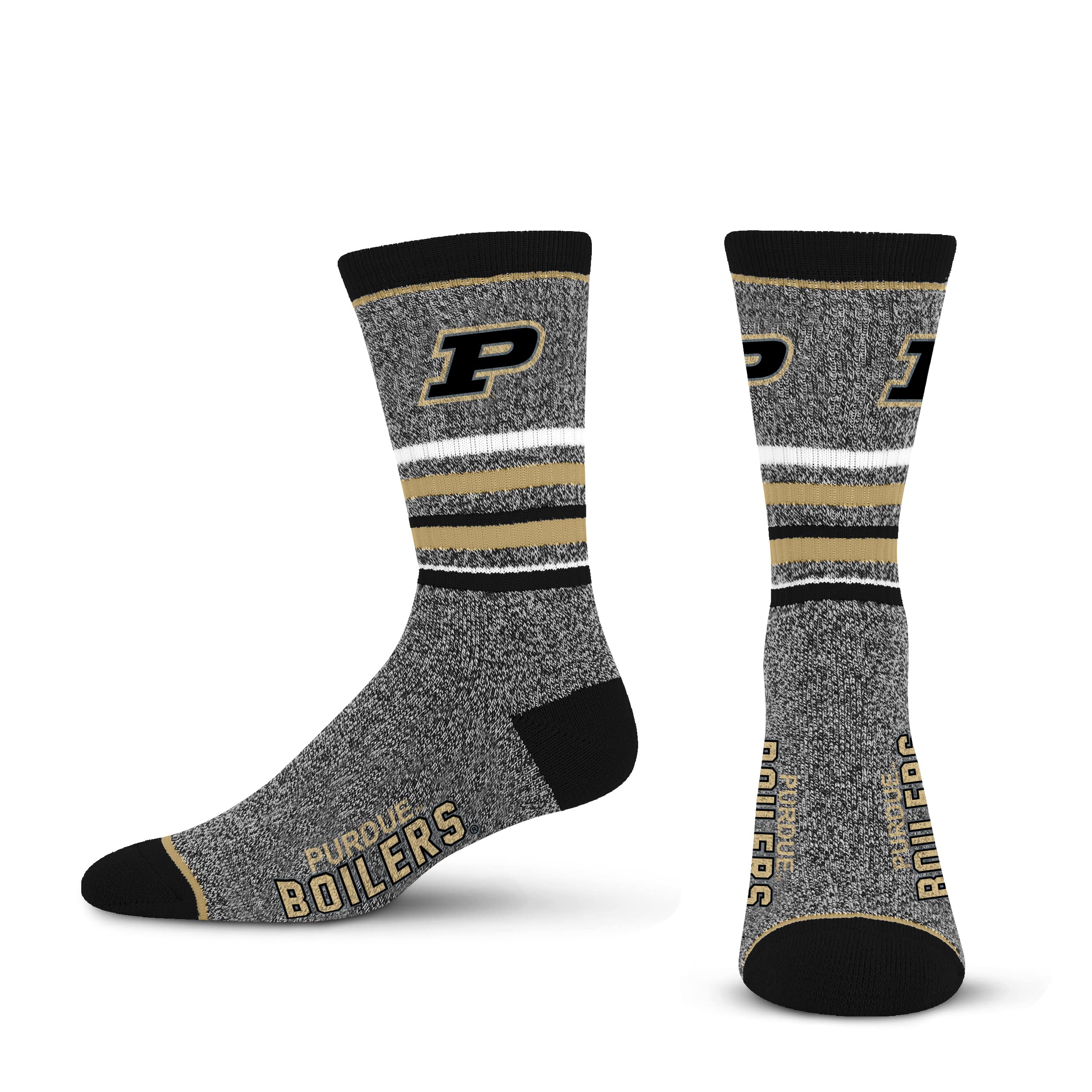 For Bare Feet Mens NCAA Purdue Boilermakers 5 Star Crew Sock Marble Grey Large