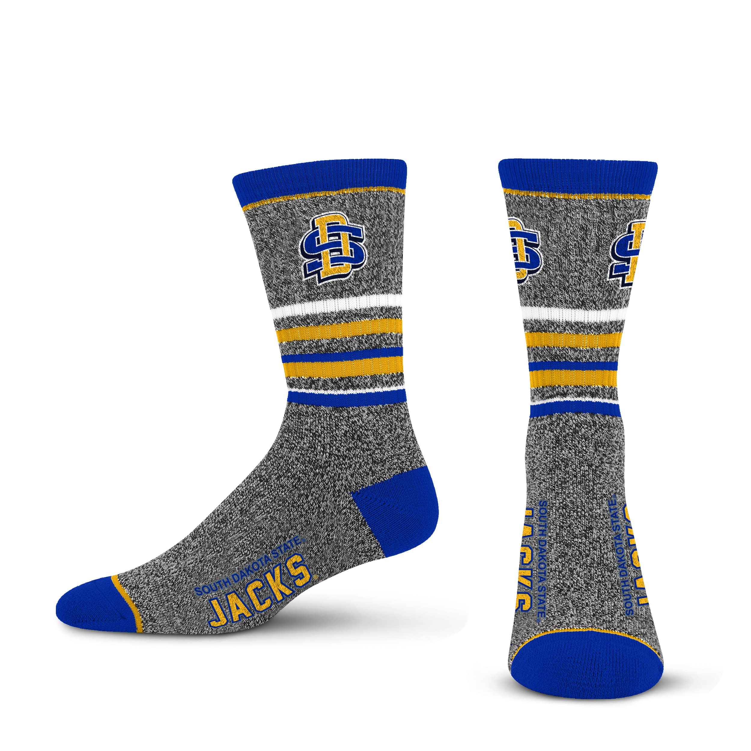 For Bare Feet Mens NCAA South Dakota State Jackrabbits 5 Star Crew Sock Marble Grey Large