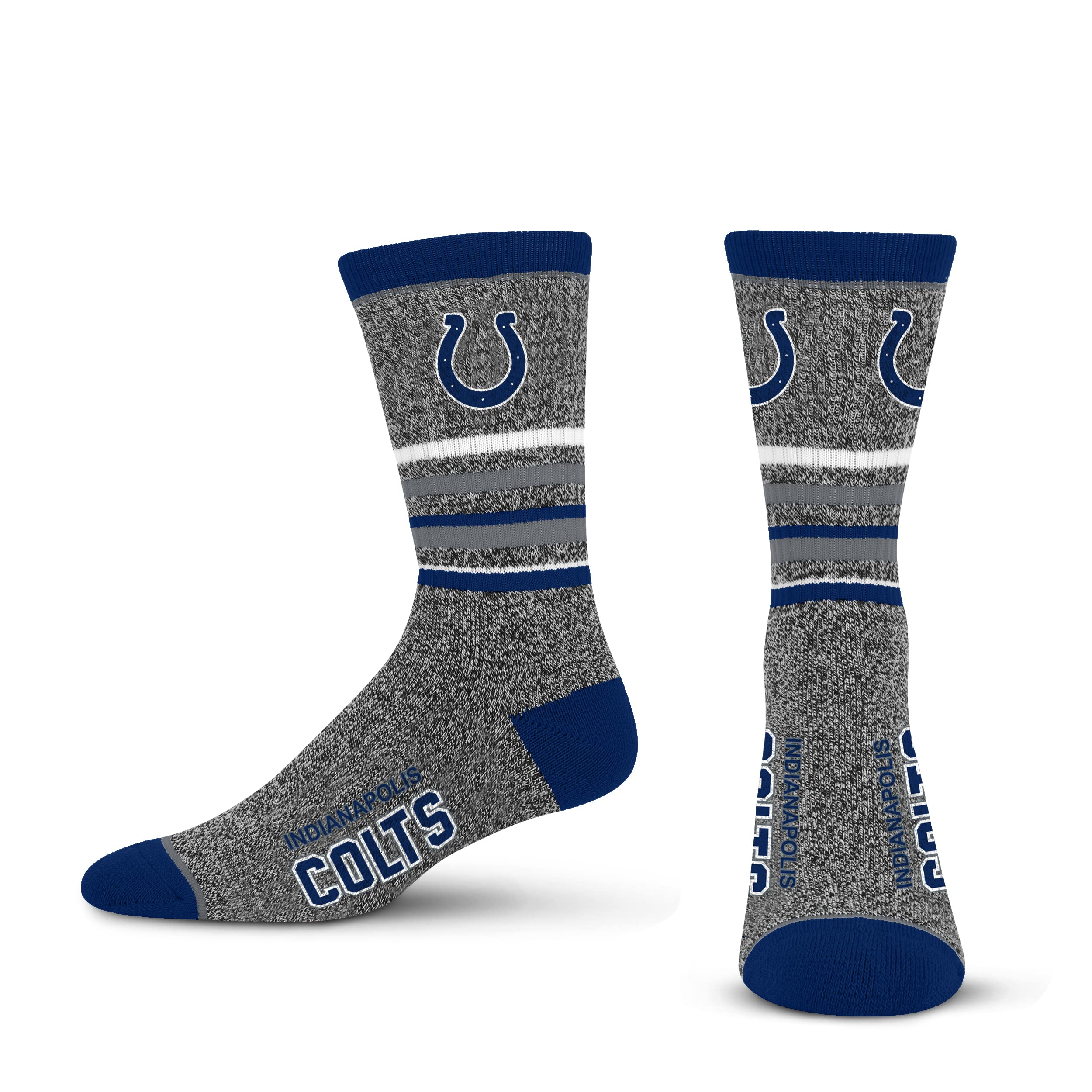 For Bare Feet Mens NFL Indianapolis Colts 5 Star Crew Sock Marble Grey Large