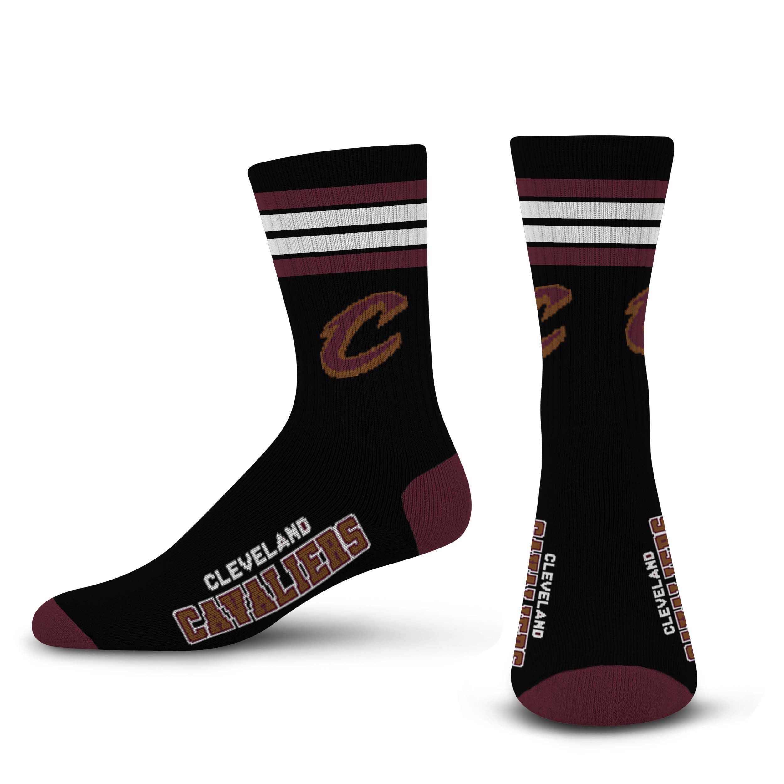 For Bare Feet NBA CLEVELAND CAVALIERS 4 Stripe Deuce Crew Sock Team Color Medium