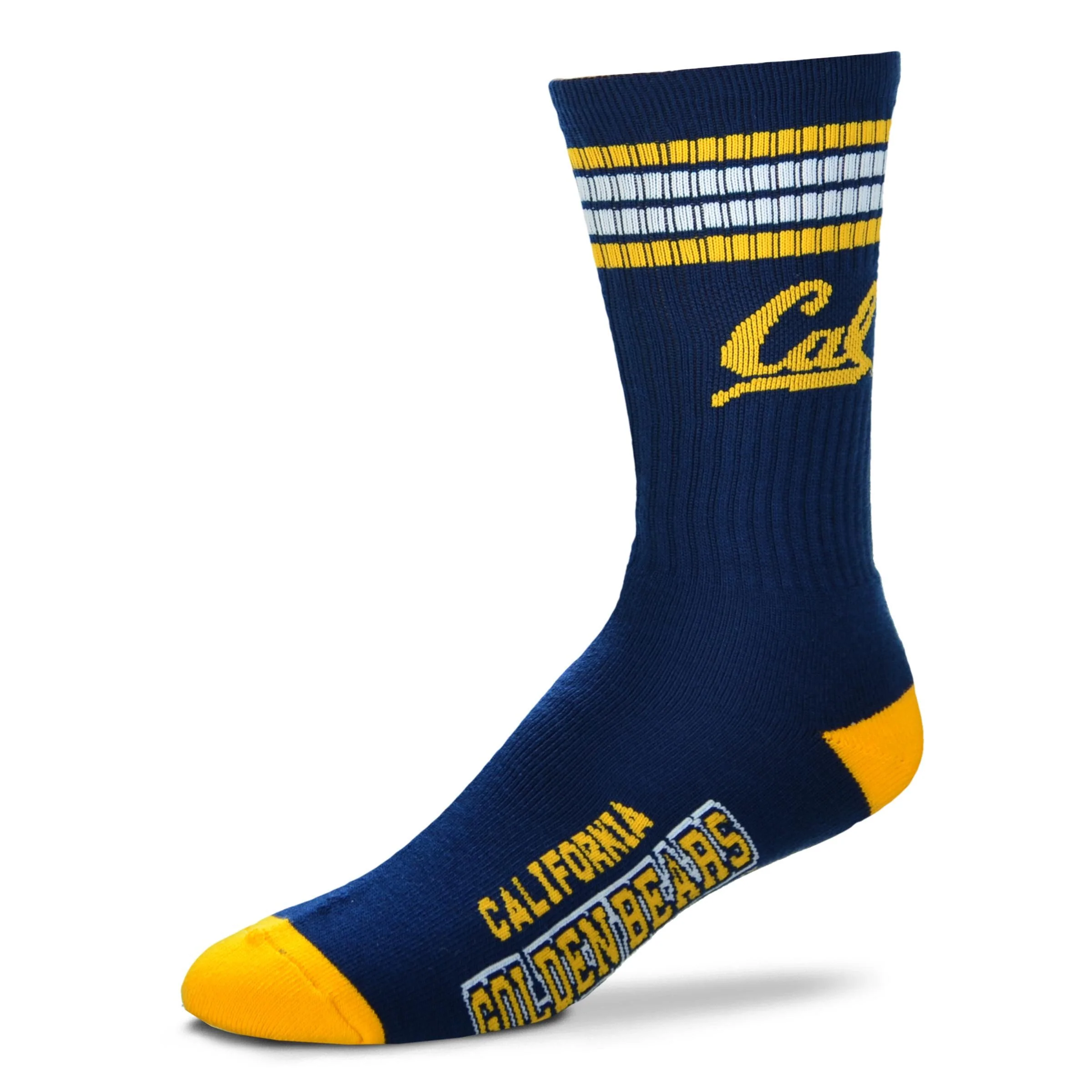 For Bare Feet NCAA California Golden Bears 4 Stripe Deuce Crew Sock Team Color MEDIUM