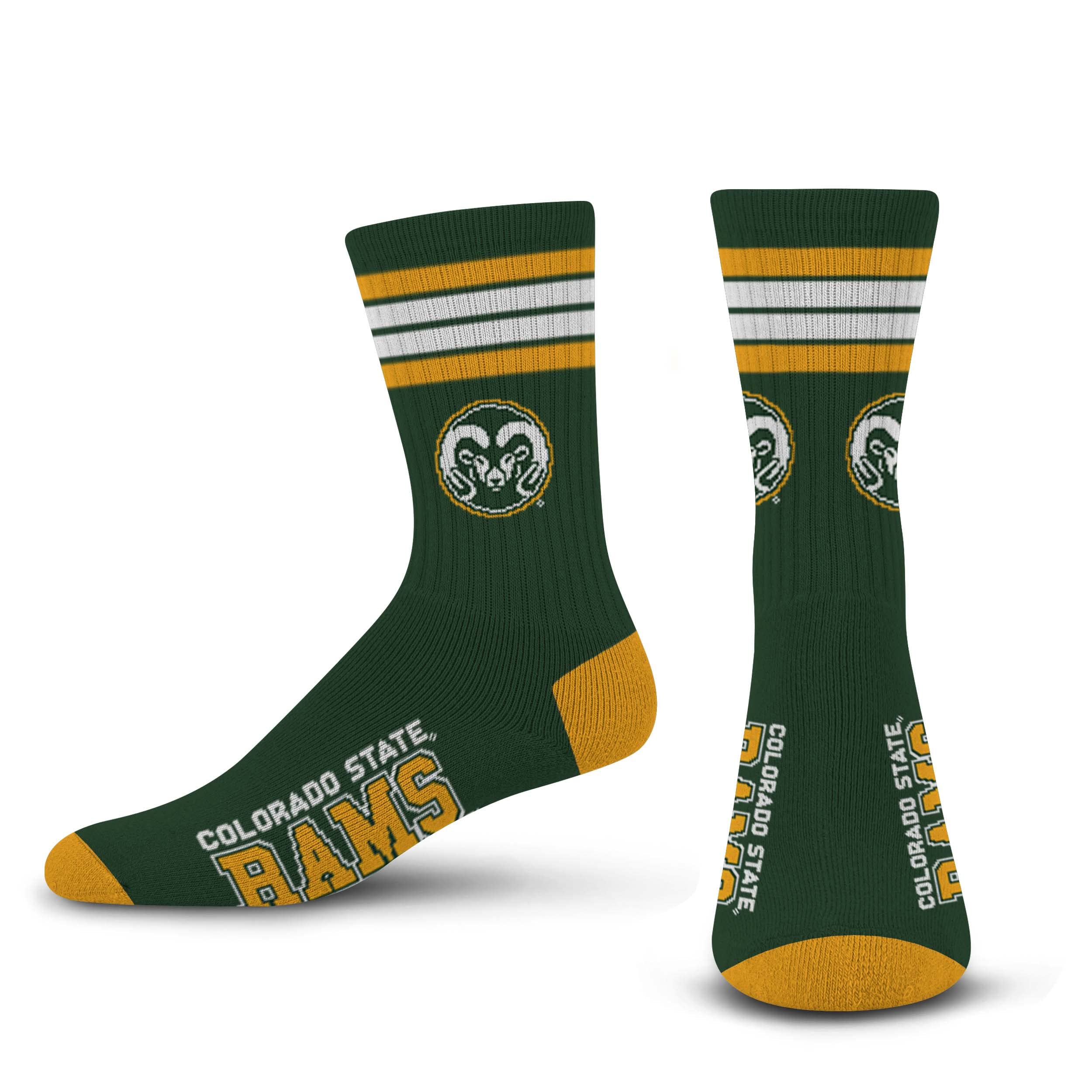 For Bare Feet NCAA Colorado State Rams 4 Stripe Deuce Crew Sock Team Color LARGE