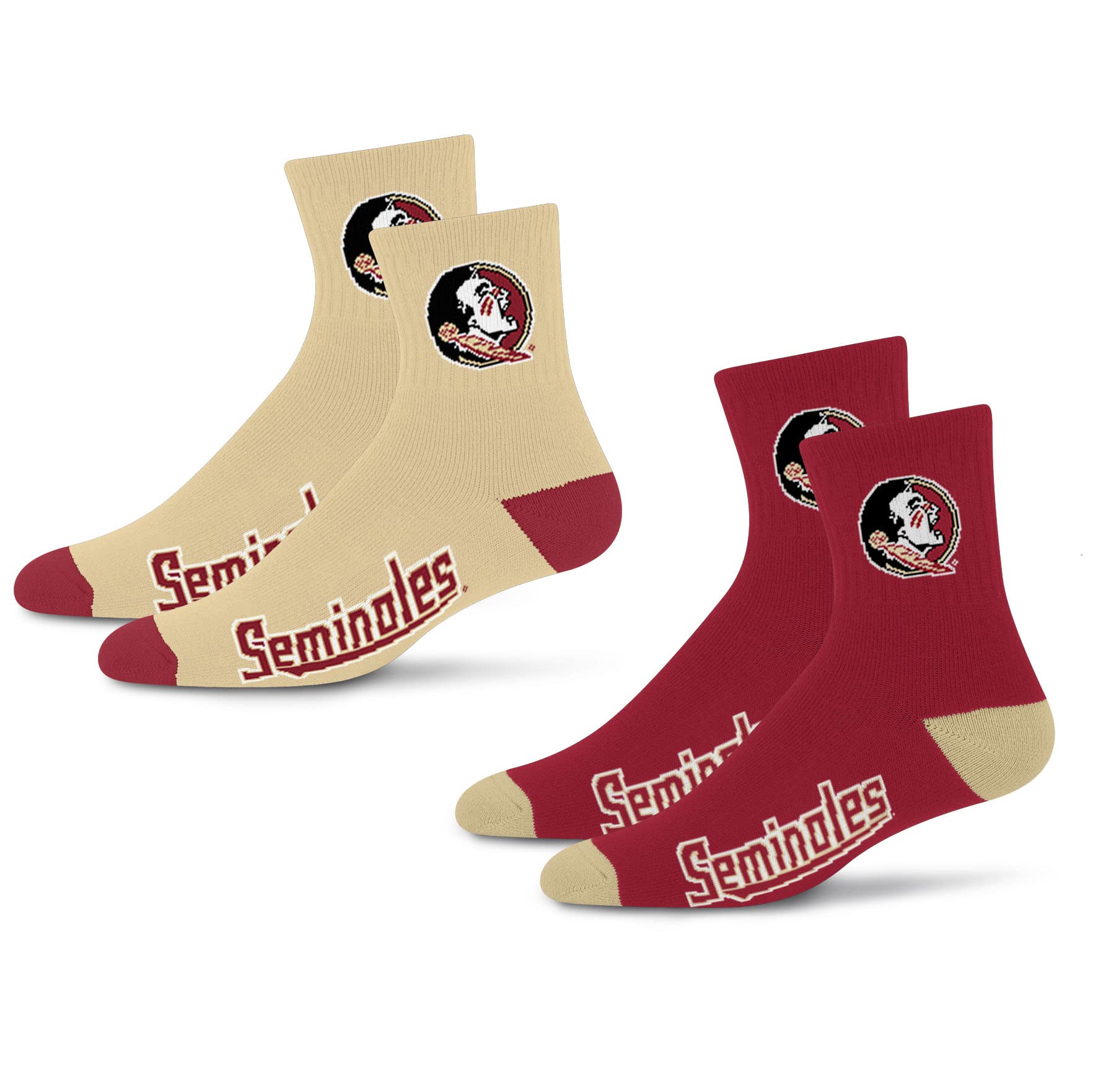 For Bare Feet NCAA Florida State Seminoles Quarter Sock Two Pack Team Colors Large