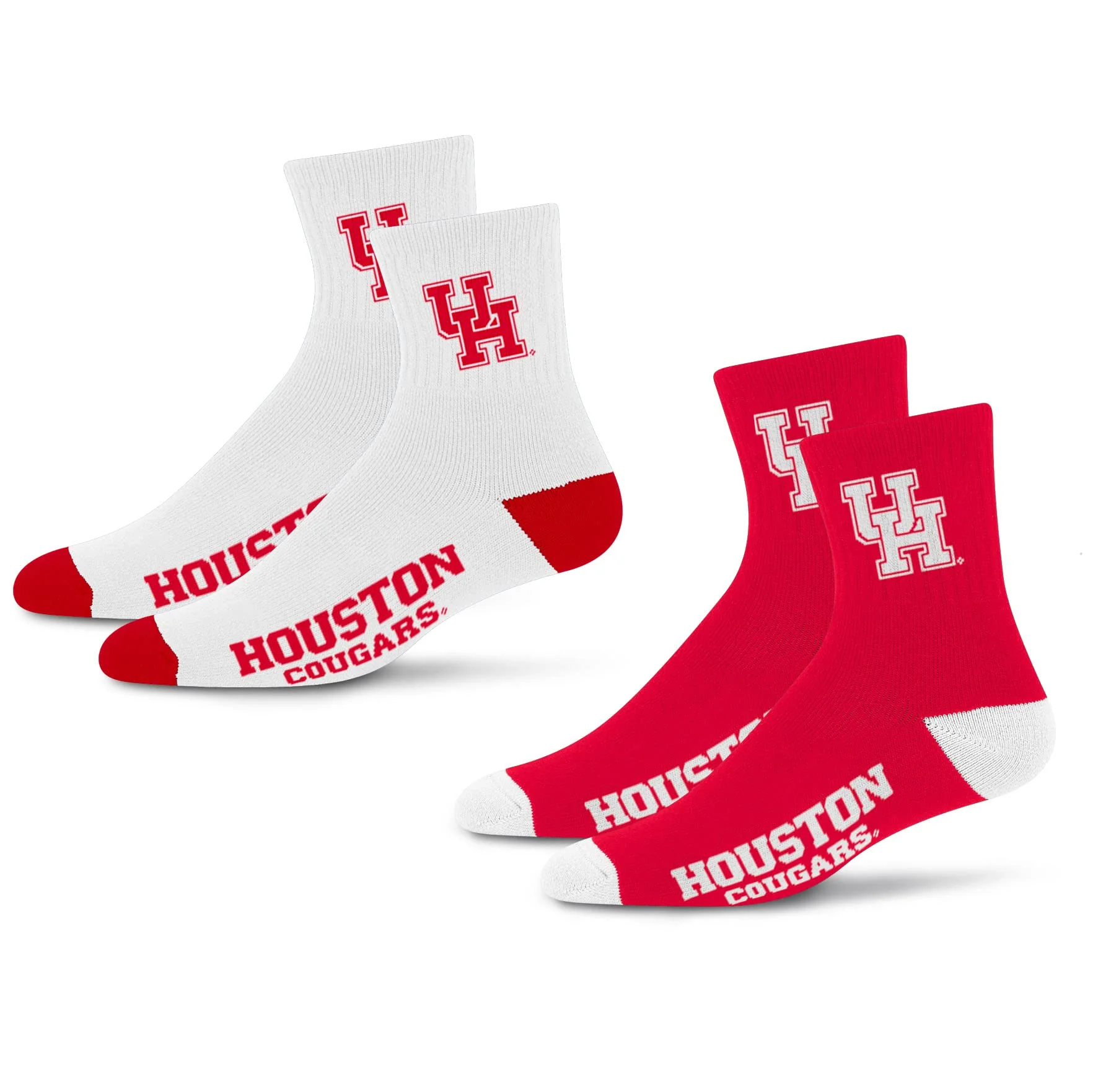 For Bare Feet NCAA Houston Cougars Quarter Sock Two Pack Team Colors Large
