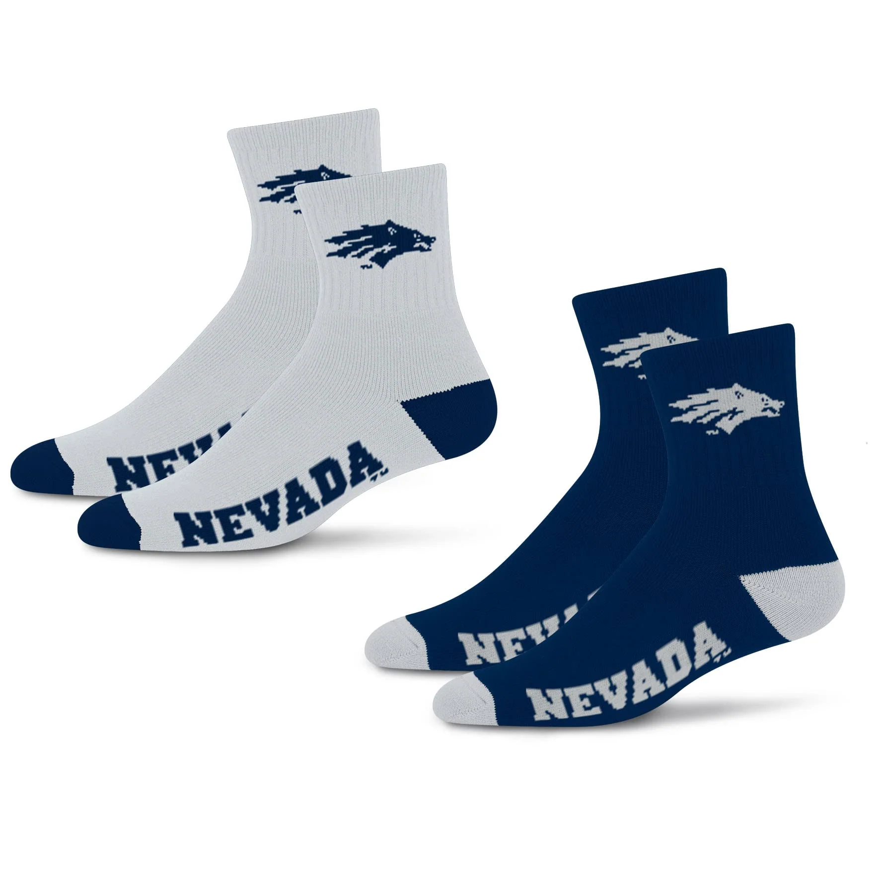 For Bare Feet NCAA Nevada Wolf Pack Quarter Sock Two Pack Team Colors Large