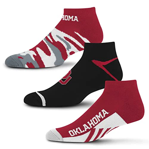 For Bare Feet NCAA Oklahoma Sooners CAMO BOOM 3 Pack Ankle Sock Team Colors Medium