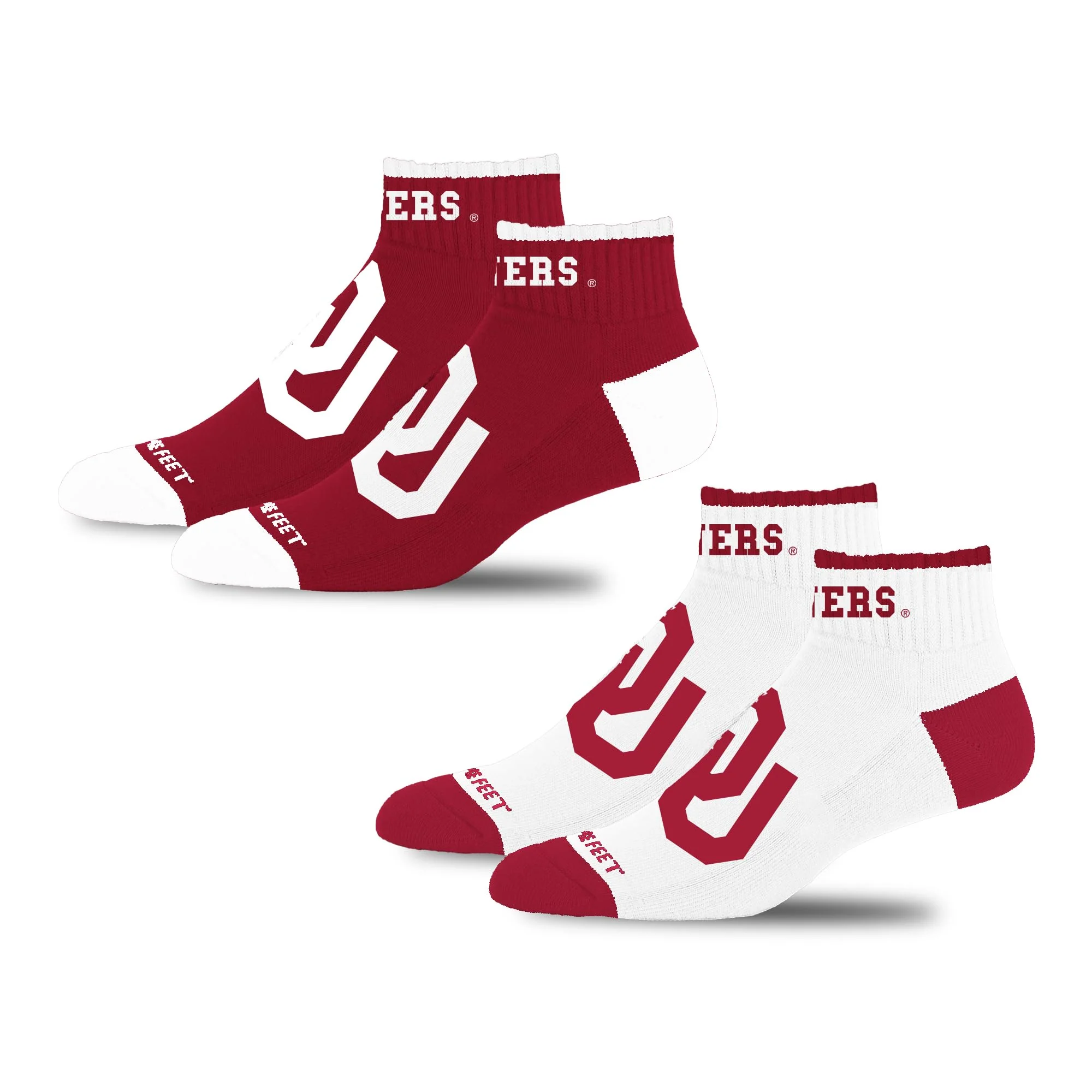 For Bare Feet NCAA OKLAHOMA SOONERS Front and Center 2 Pack Team Colors Large