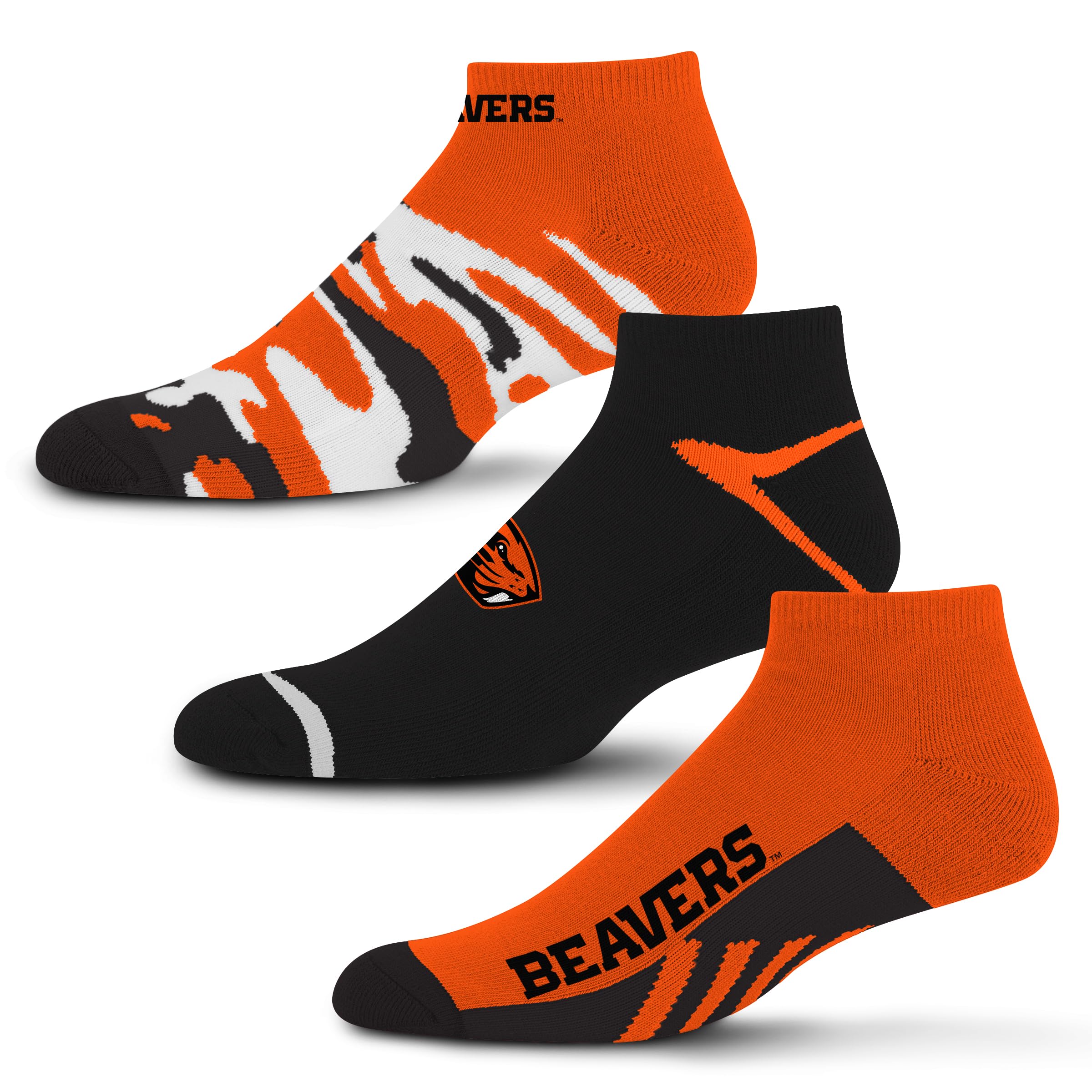 For Bare Feet NCAA Oregon State Beavers CAMO BOOM 3 Pack Ankle Sock Team Colors Large