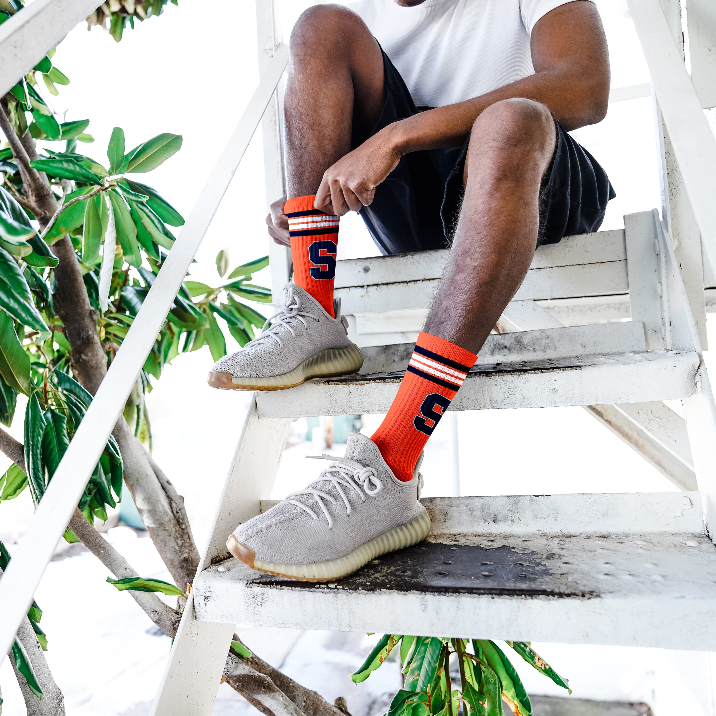 For Bare Feet NCAA Syracuse Orange 4 Stripe Deuce Crew Sock Team Color LARGE - Image 4