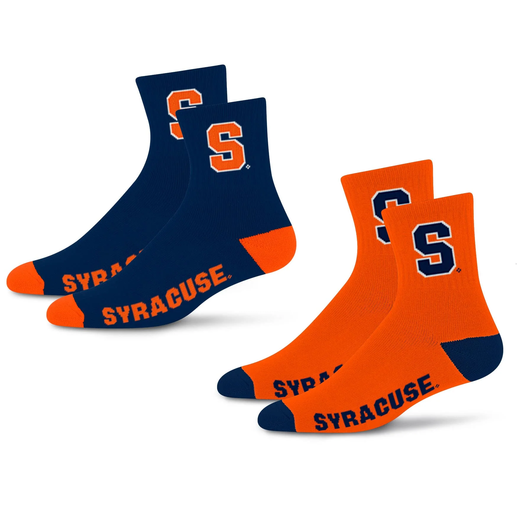 For Bare Feet NCAA Syracuse Orange Quarter Sock Two Pack Team Colors Large