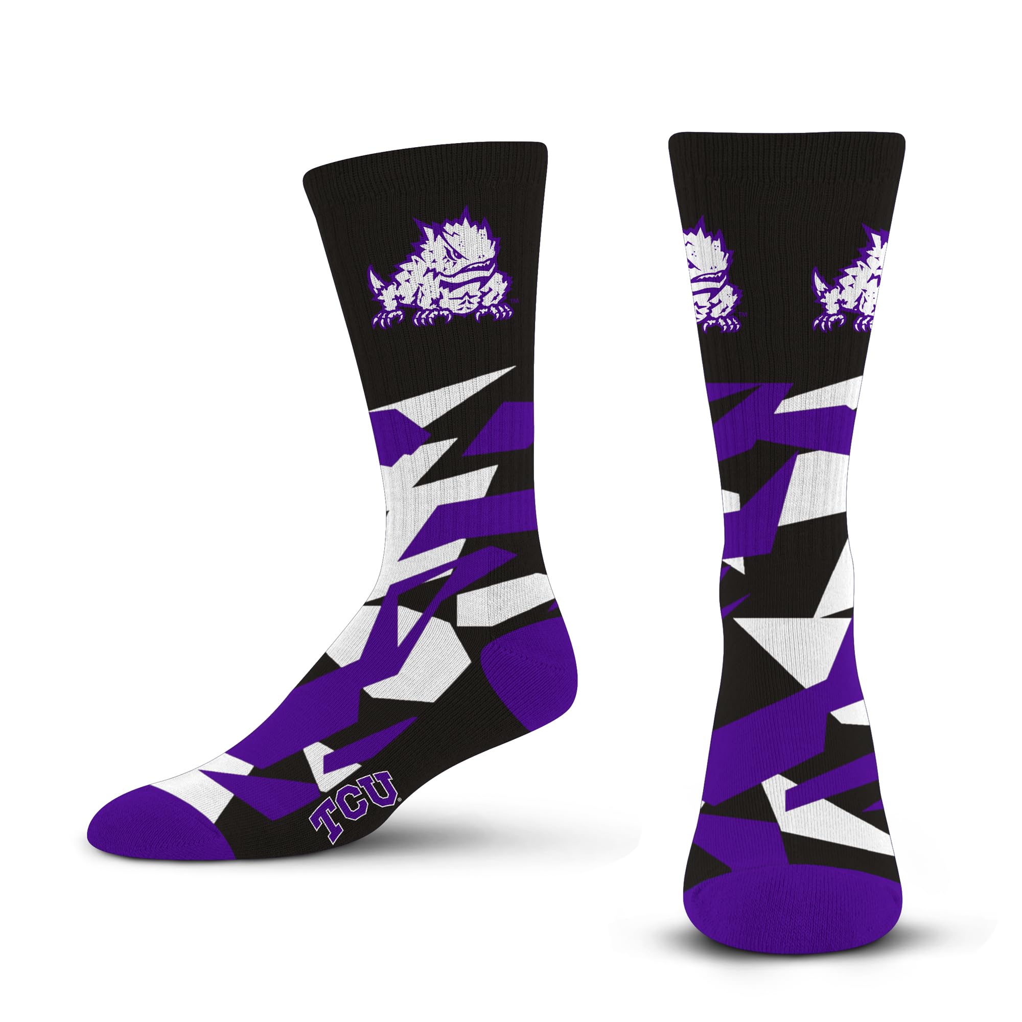 For Bare Feet NCAA TCU HORNED FROGS Shattered Camo Crew Sock Team Color Large