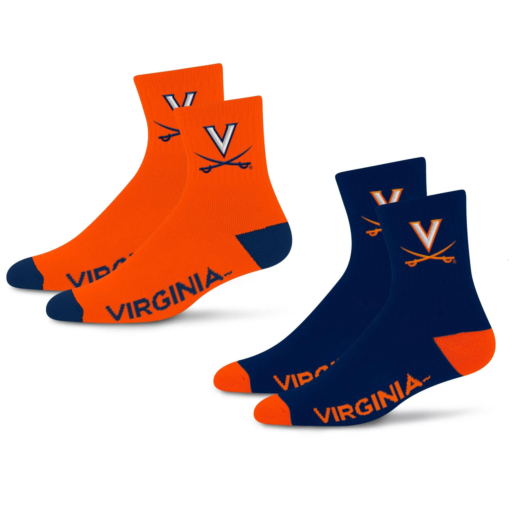For Bare Feet NCAA Virginia Cavaliers Quarter Sock Two Pack Team Colors Large