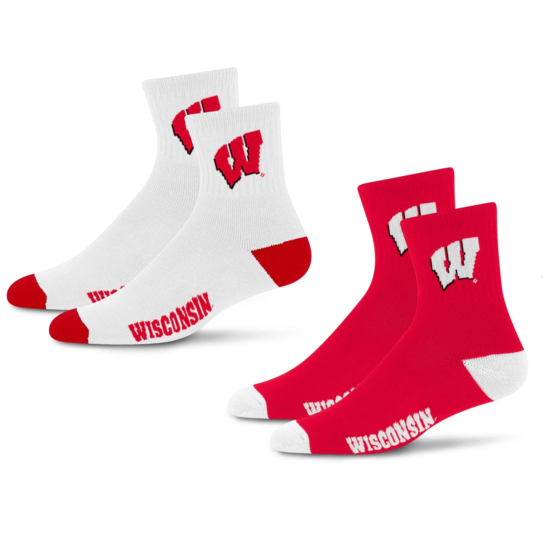 For Bare Feet NCAA Wisconsin Badgers Quarter Sock Two Pack Team Colors Large