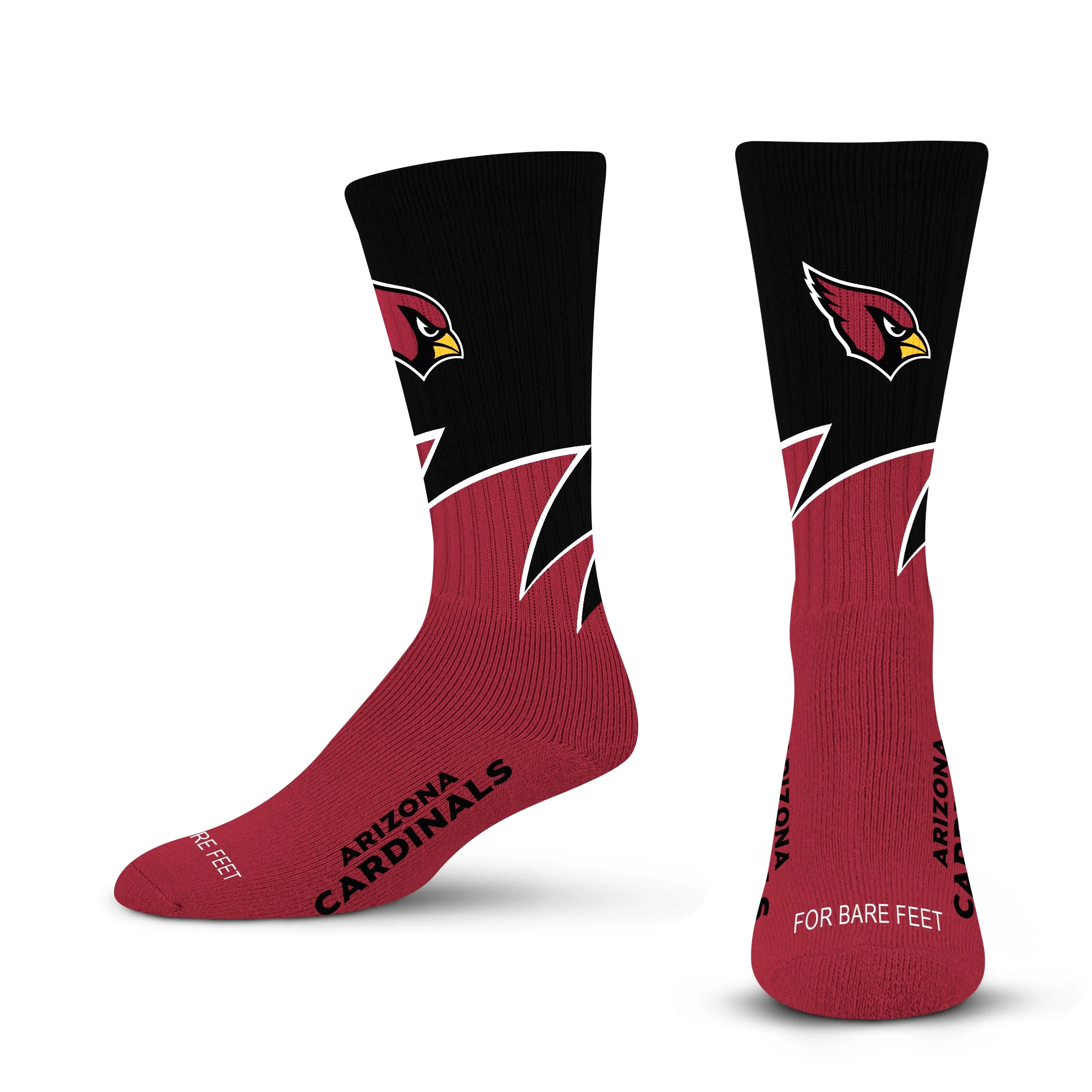 For Bare Feet NFL ARIZONA CARDINALS Black Wave Crew Sock Team Color YOUTH
