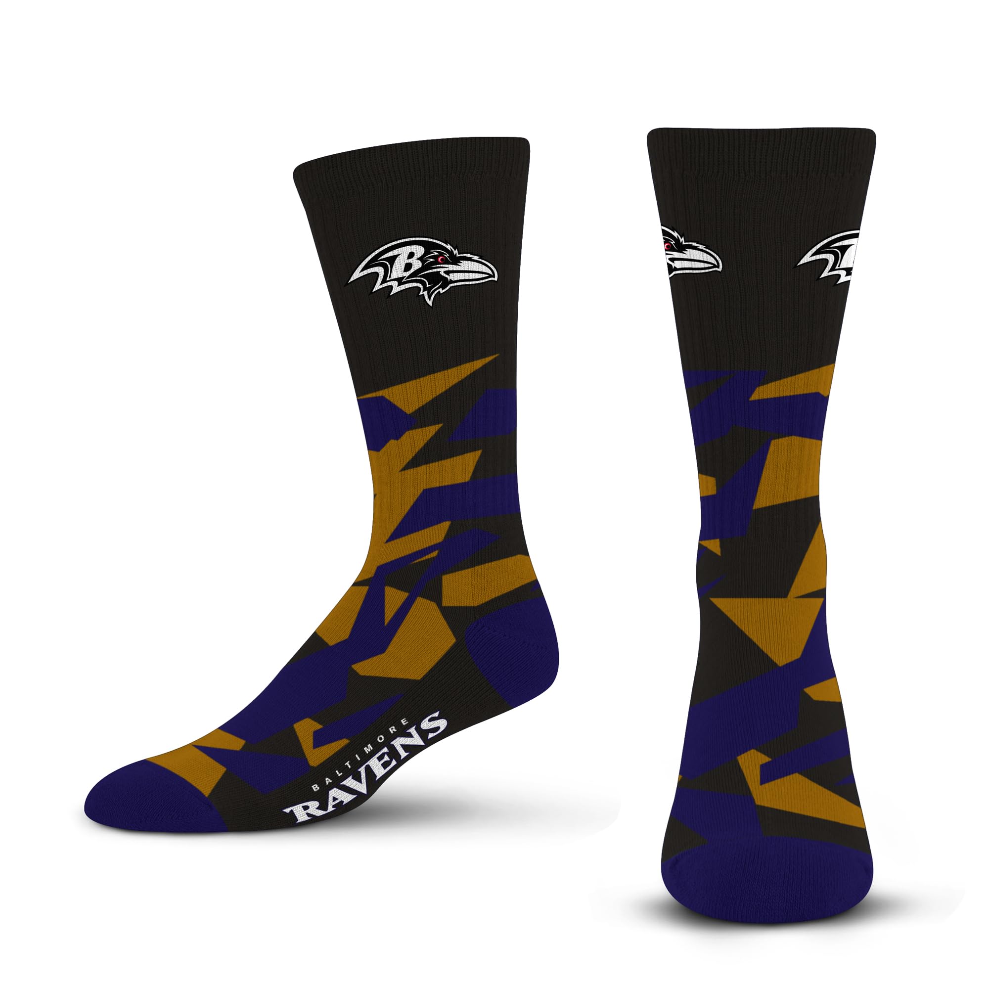 For Bare Feet NFL BALTIMORE RAVENS Shattered Camo Crew Sock Team Color Large