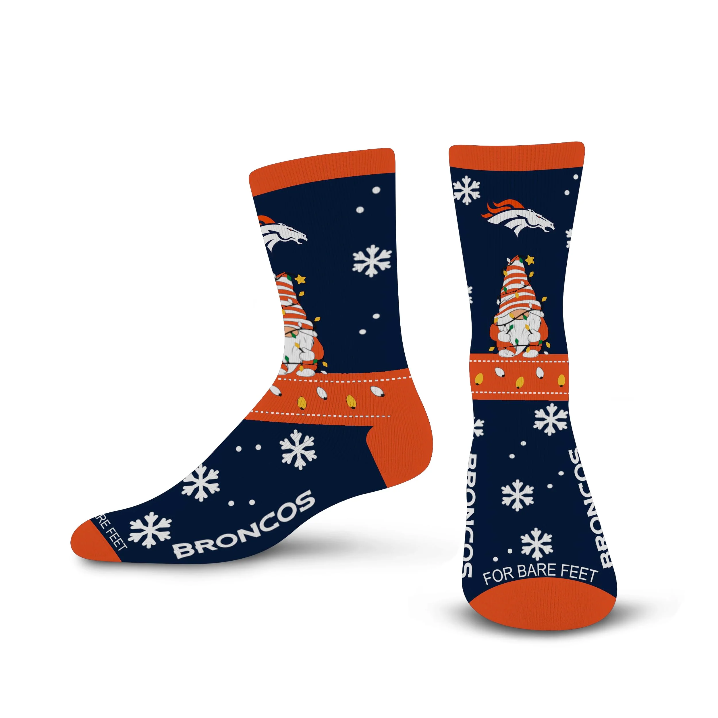 For Bare Feet NFL DENVER BRONCOS Holiday Sweater Gnome Team Colors Large