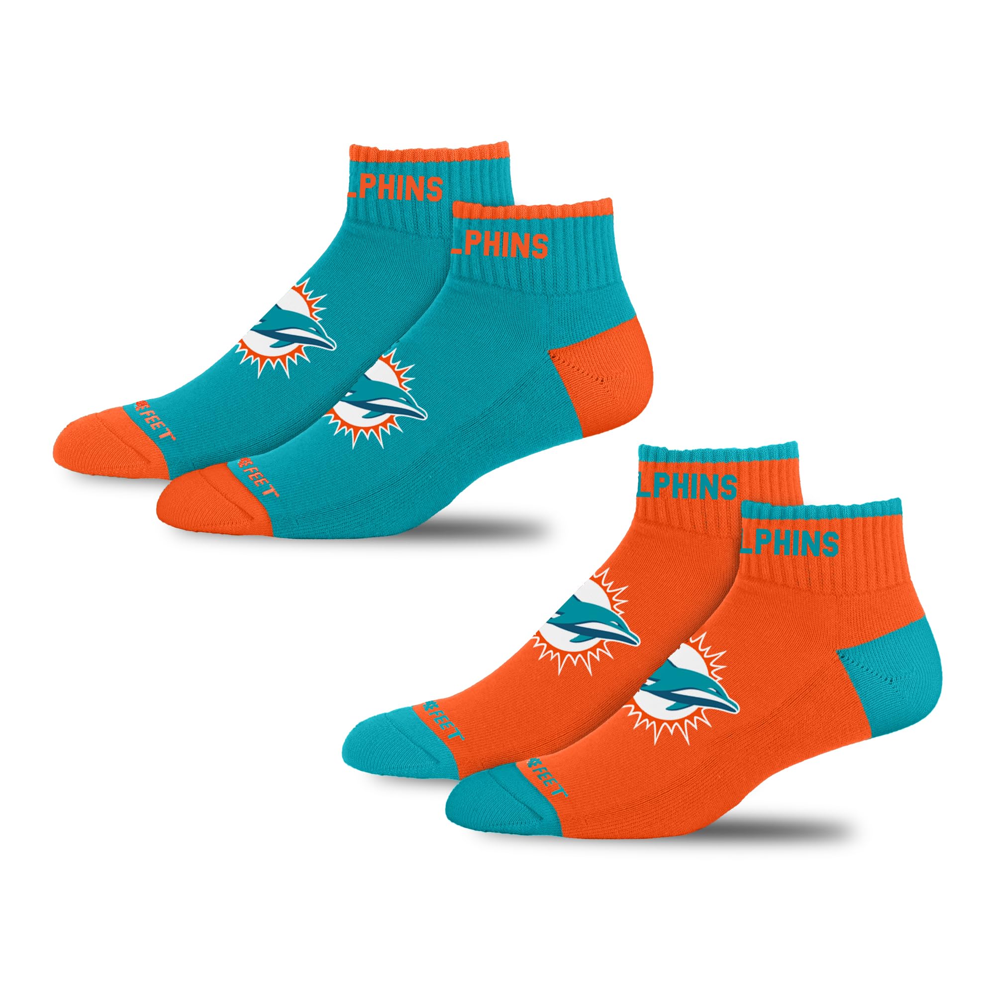 For Bare Feet NFL MIAMI DOLPHINS Front and Center 2 Pack Team Colors Large