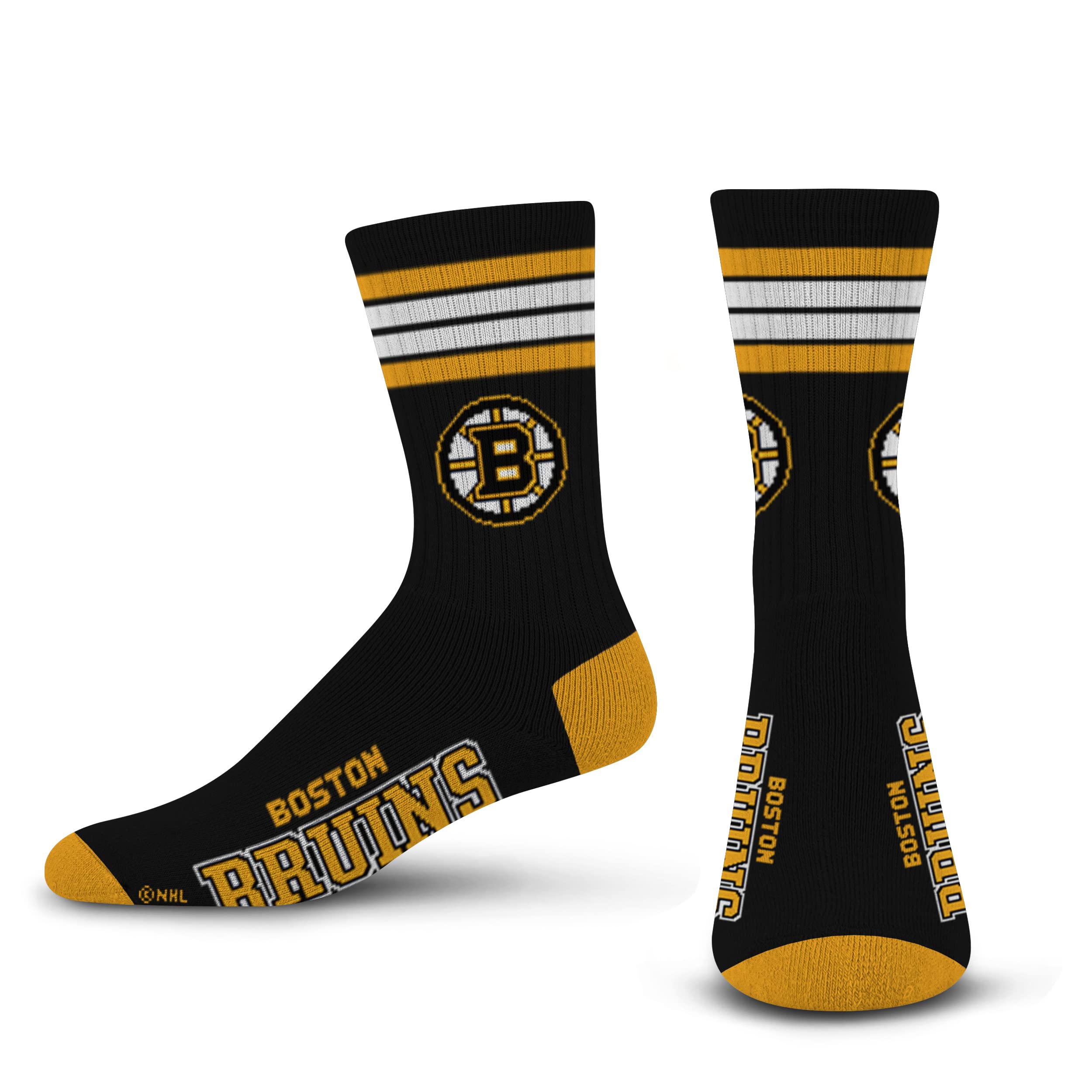 For Bare Feet NHL Boston Bruins 4 Stripe Deuce Crew Sock Team Color LARGE