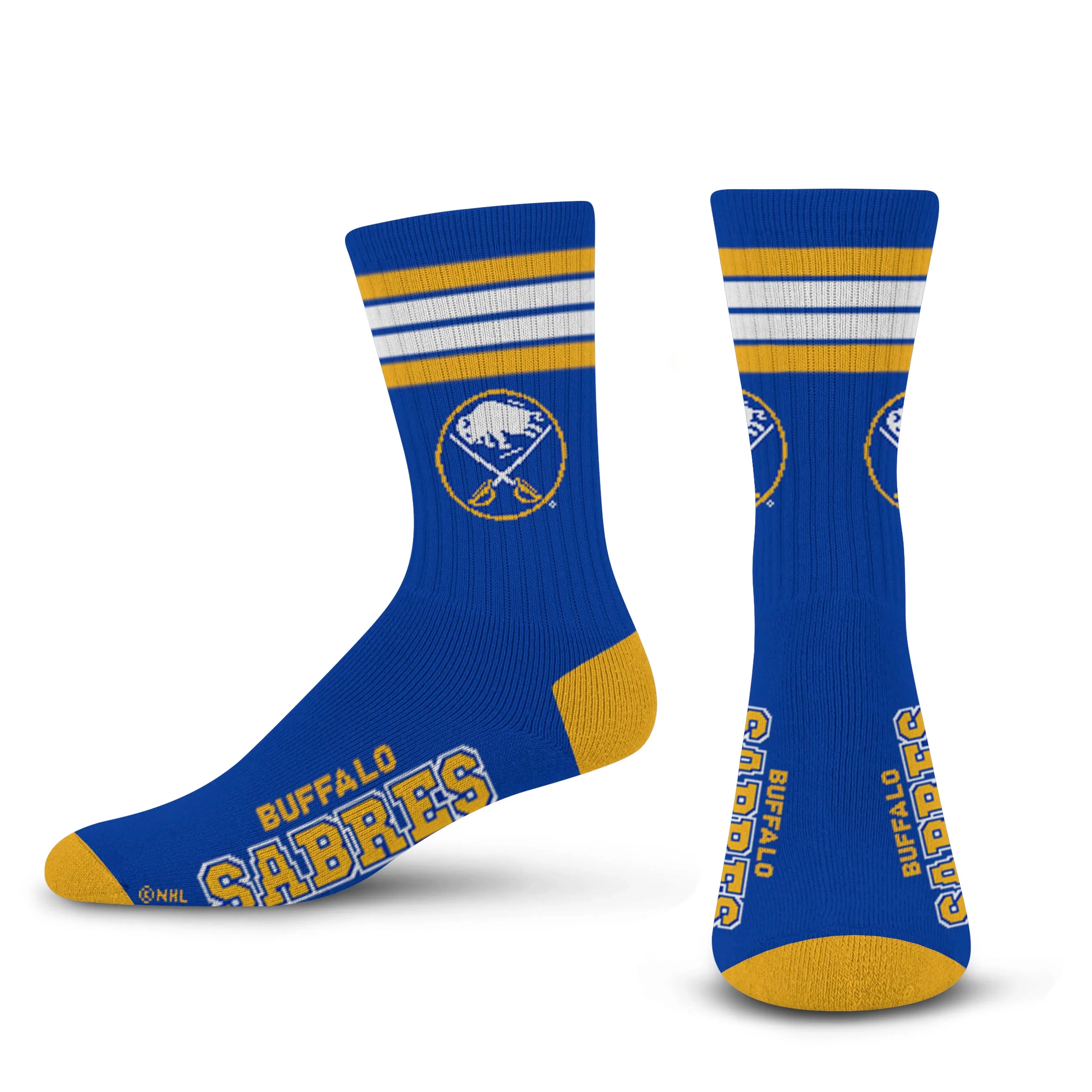 For Bare Feet NHL Buffalo Sabres 4 Stripe Deuce Crew Sock Team Color MEDIUM