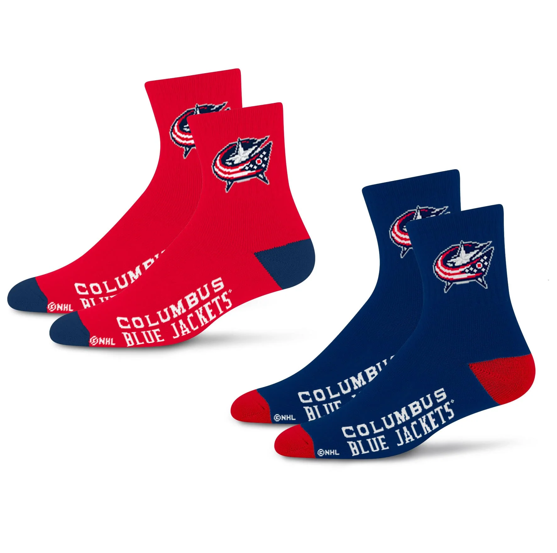 For Bare Feet NHL Columbus Blue Jackets Quarter Sock Two Pack Team Colors Large