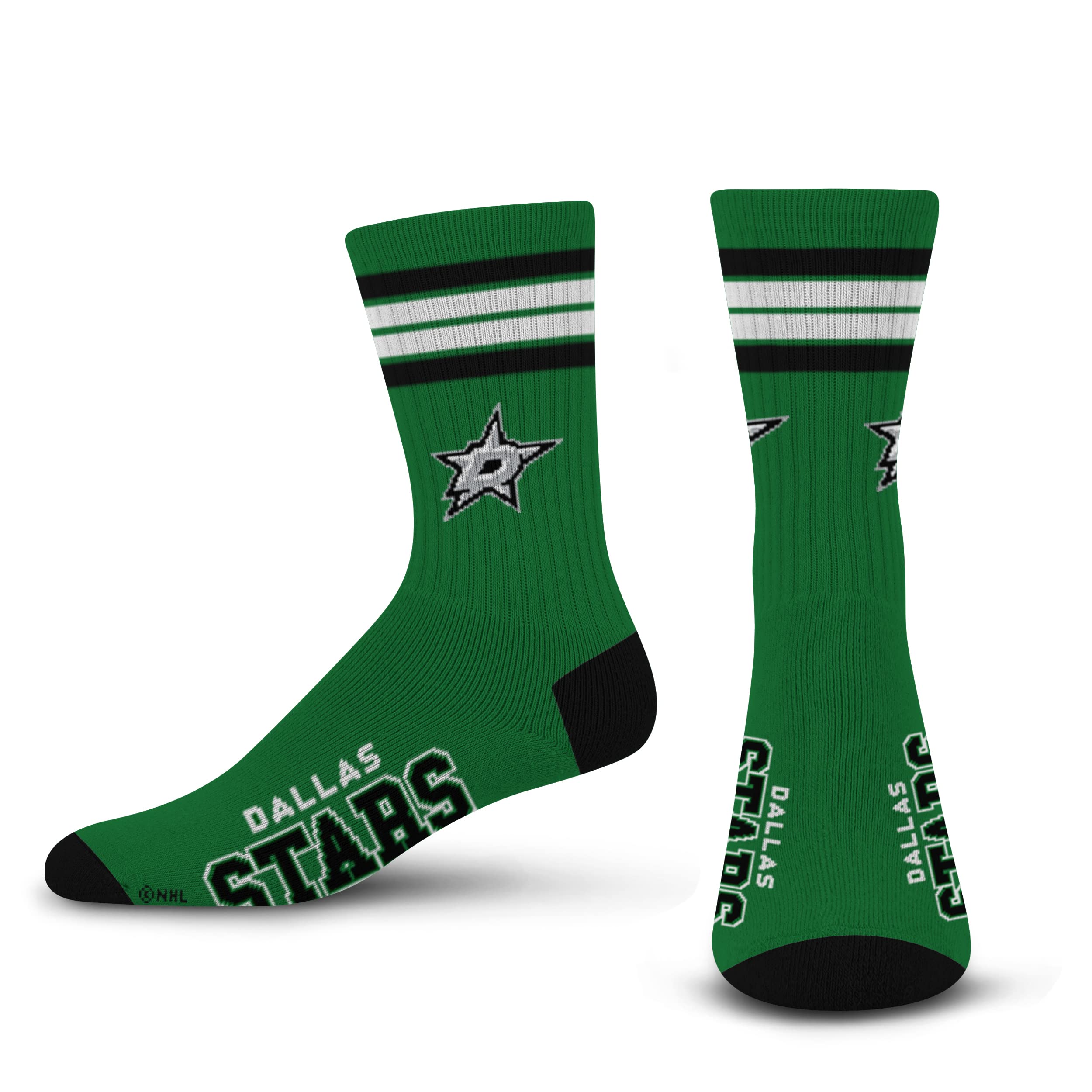For Bare Feet NHL Dallas Stars 4 Stripe Deuce Crew Sock Team Color MEDIUM