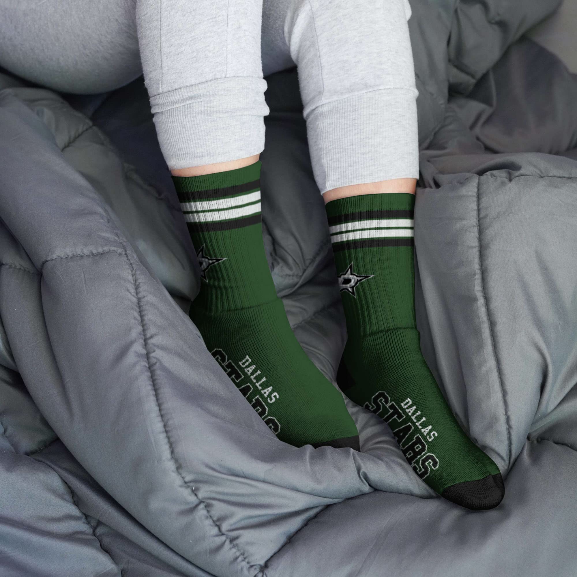 For Bare Feet NHL Dallas Stars 4 Stripe Deuce Crew Sock Team Color MEDIUM - Image 2