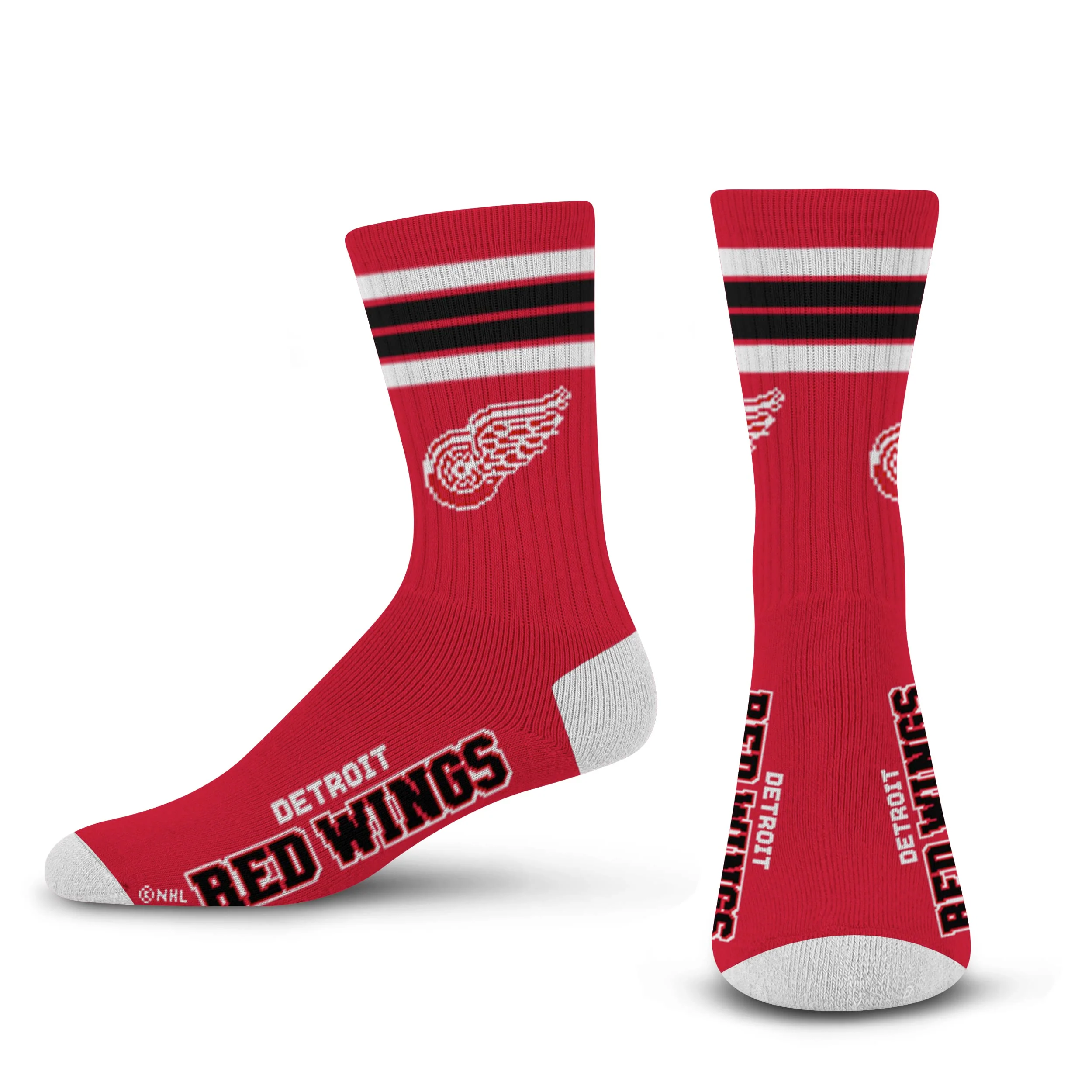 For Bare Feet NHL Detroit Red Wings 4 Stripe Deuce Crew Sock Team Color MEDIUM