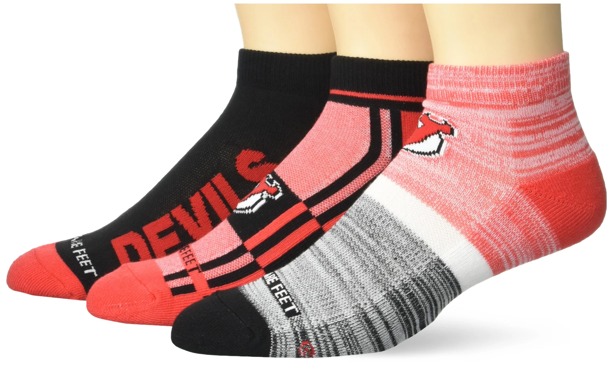 For Bare Feet NHL NEW JERSEY DEVILS Stripe Stack 3 Pack Ankle Sock Team Colors Large