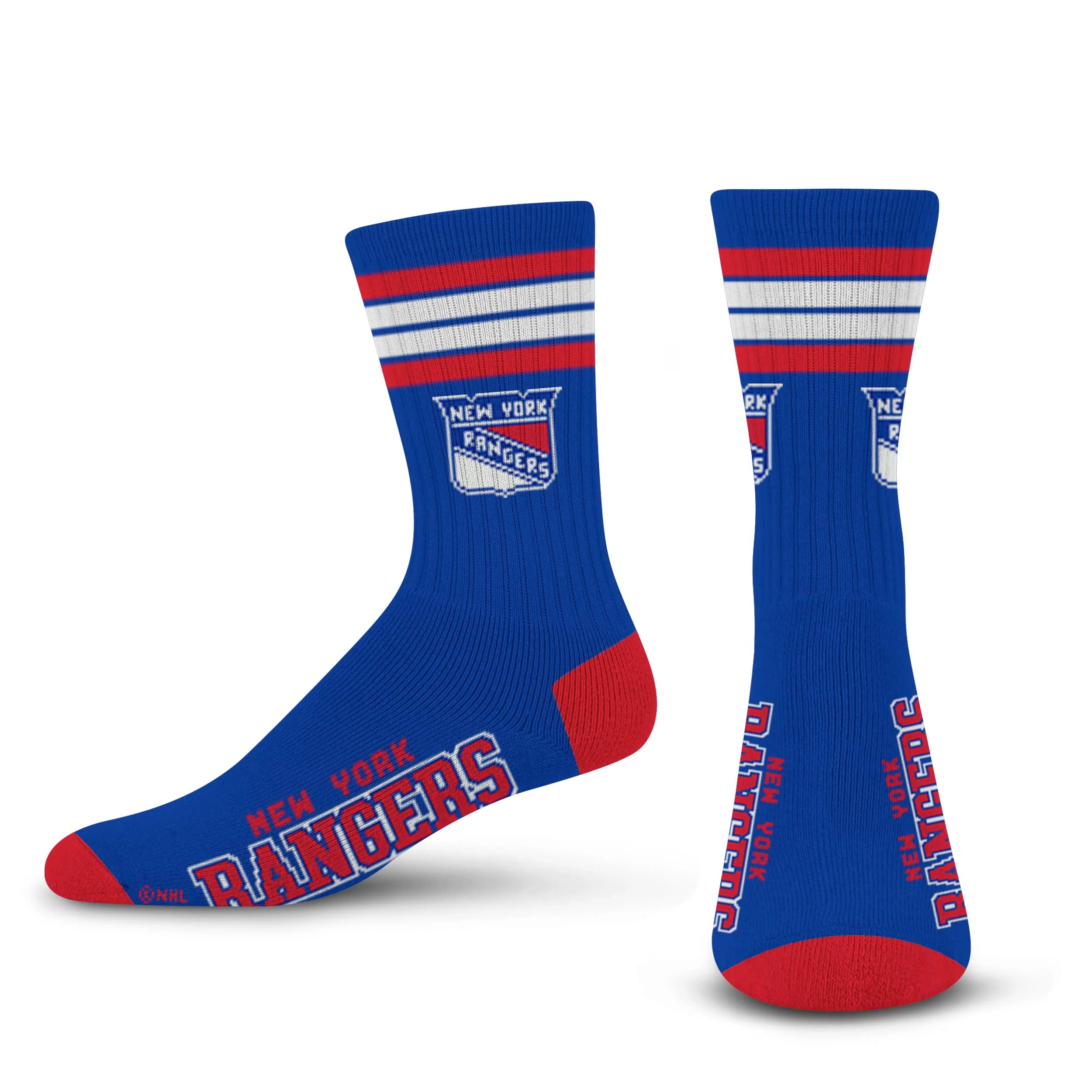 For Bare Feet NHL New York Rangers 4 Stripe Deuce Crew Sock Team Color MEDIUM