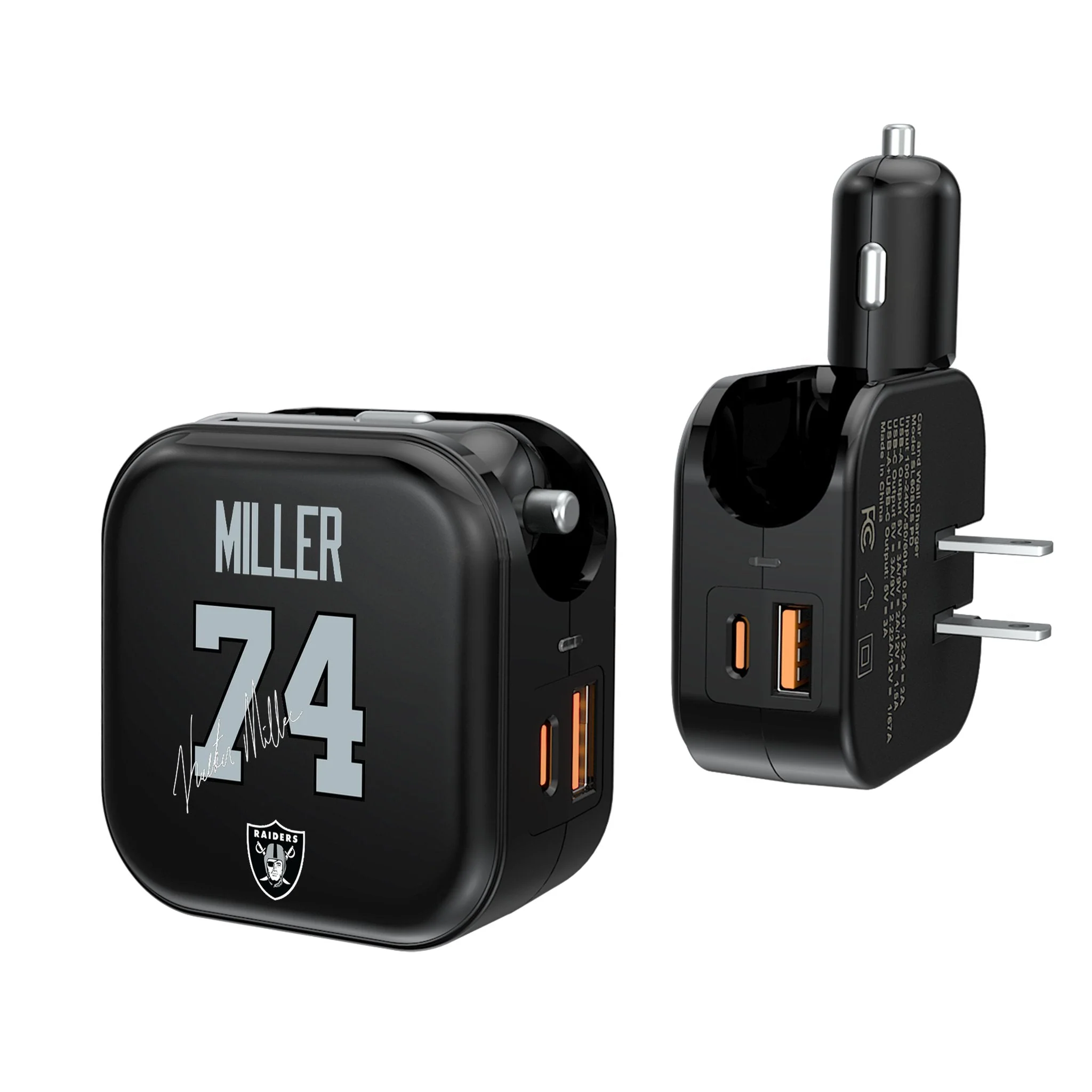 Kolton Miller Las Vegas Raiders 74 Ready 2 in 1 USB A/C Charger