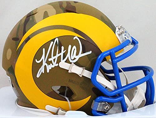 Kurt Warner Autographed St. Louis Rams Camo Speed Mini Helmet- Beckett W White