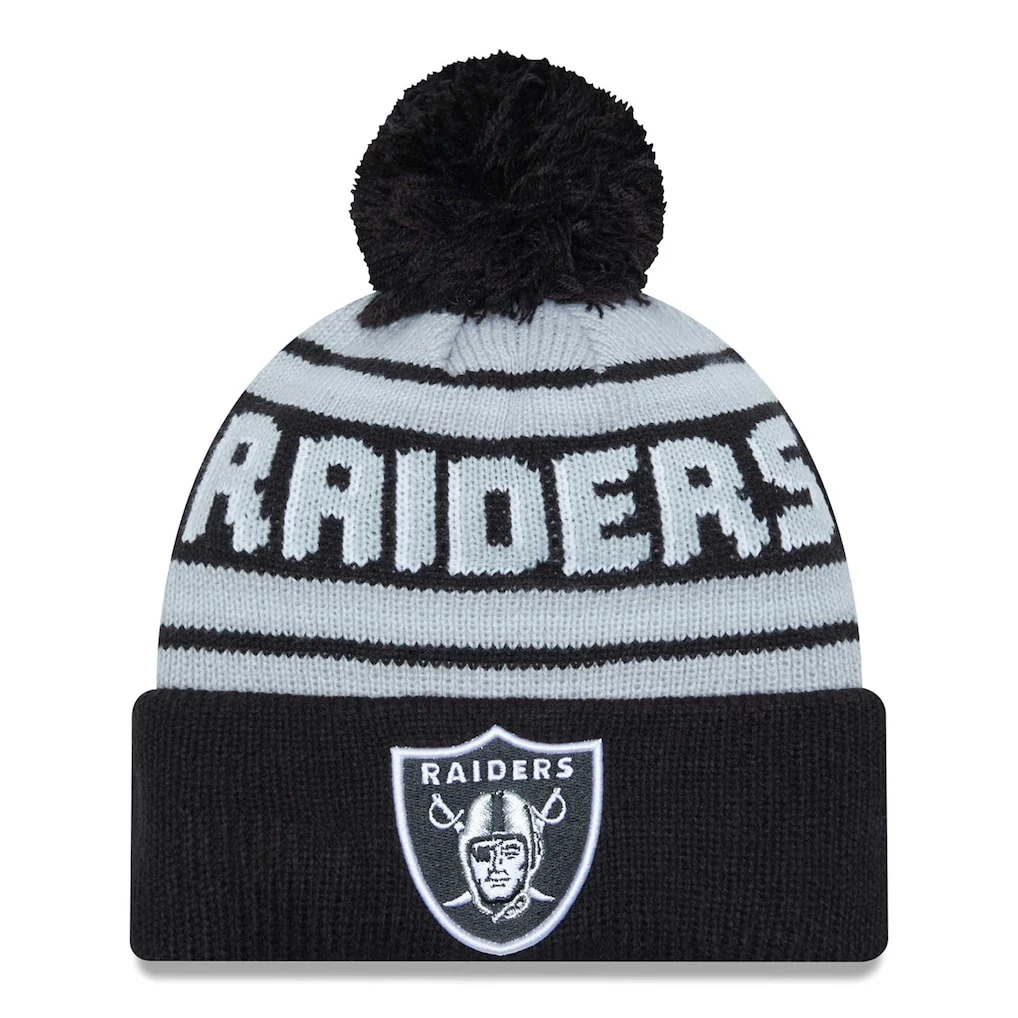 Las Vegas Raiders New Era Main Cuffed Knit Hat with Pom - Black