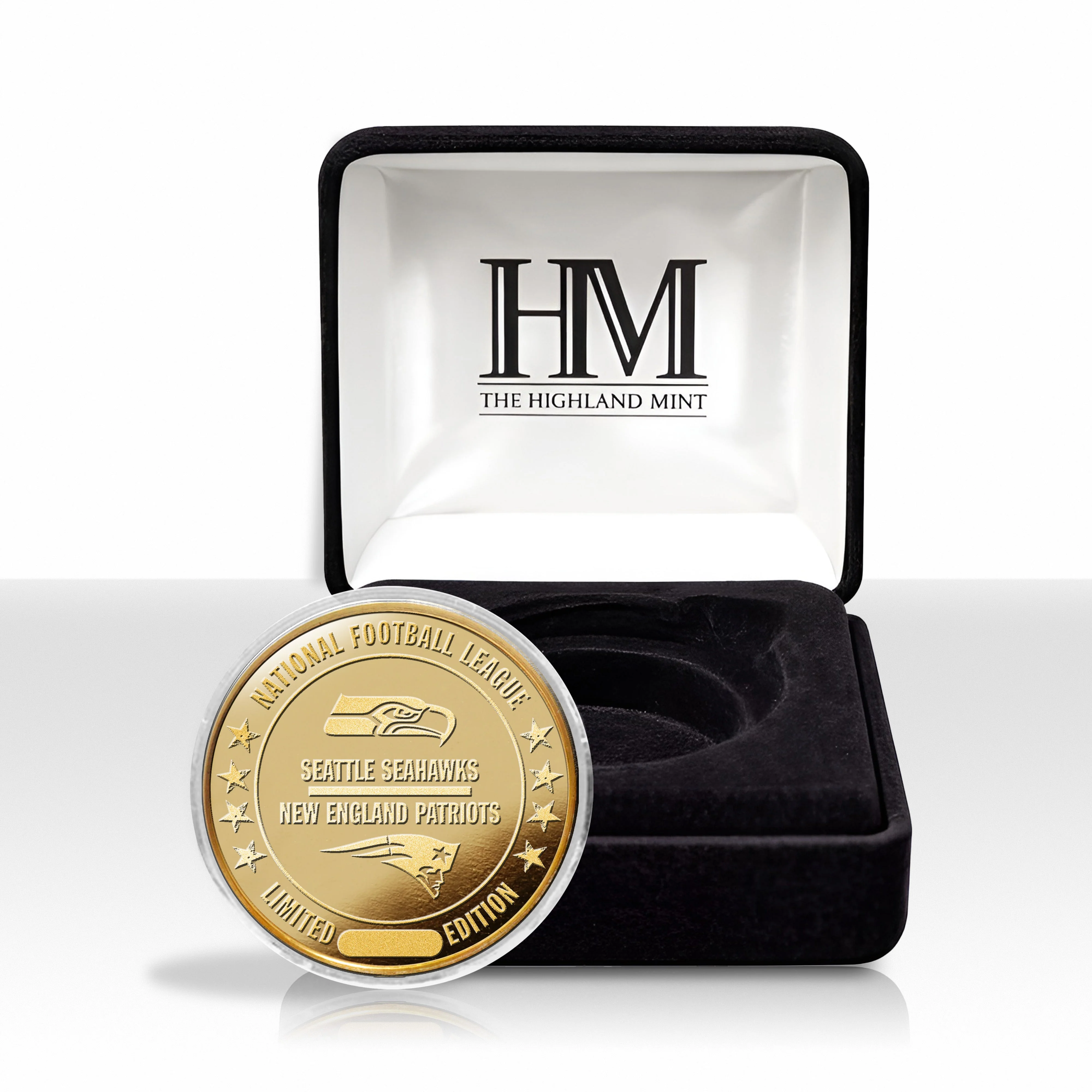 New England Patriots vs. Seattle Seahawks Super Bowl LX Gold Plated Game Coin - Image 4