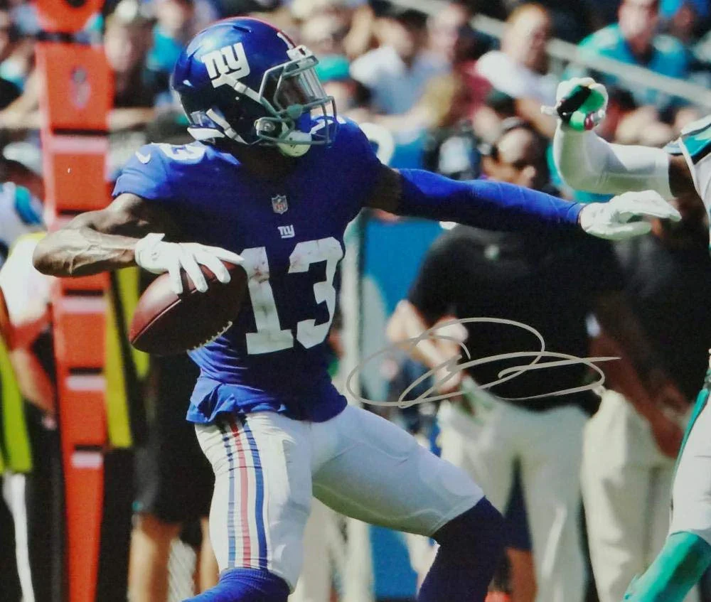 Odell Beckham Jr Autographed NY Giants 16x20 PF Passing -JSA W Auth Silver