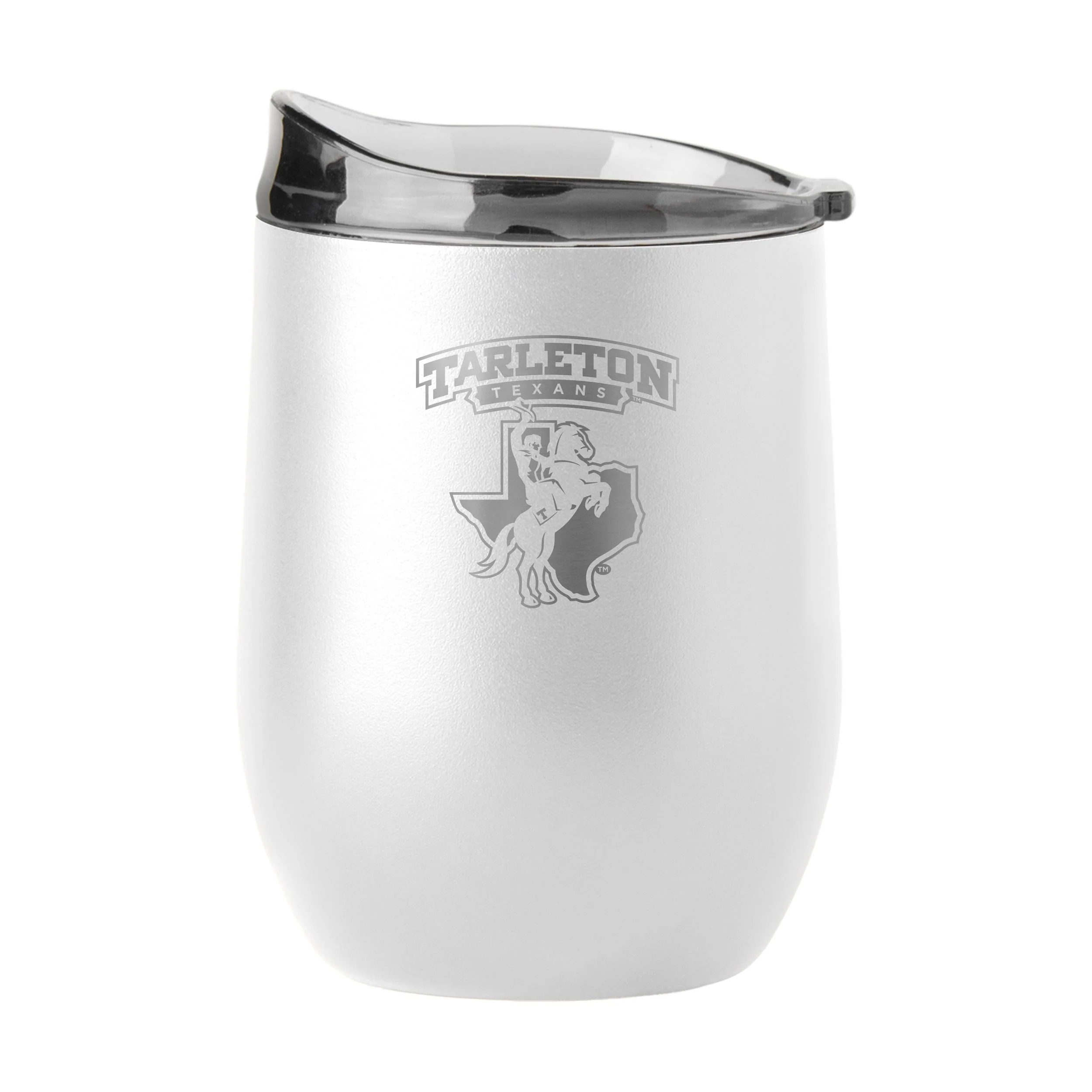 Tarleton State GunMetal 16oz White Powder Coat Curved Beverage