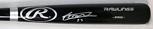 Vladimir Guerrero Jr. Autographed Black Rawlings Pro Baseball Bat-JSA Silver